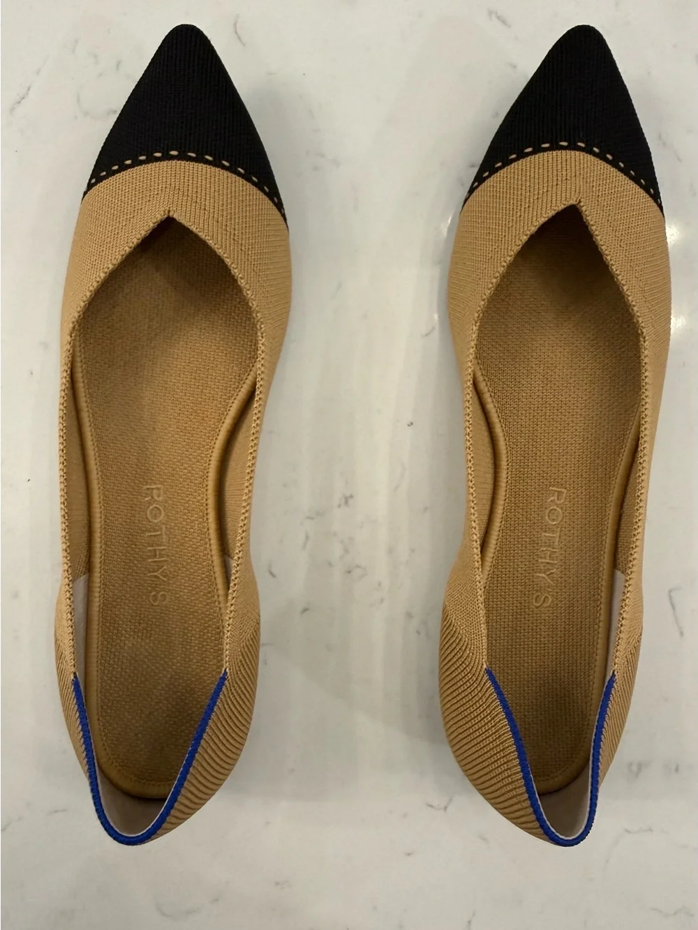 Rothy's Two-Tone Tan and Black Knit Ballet Flats